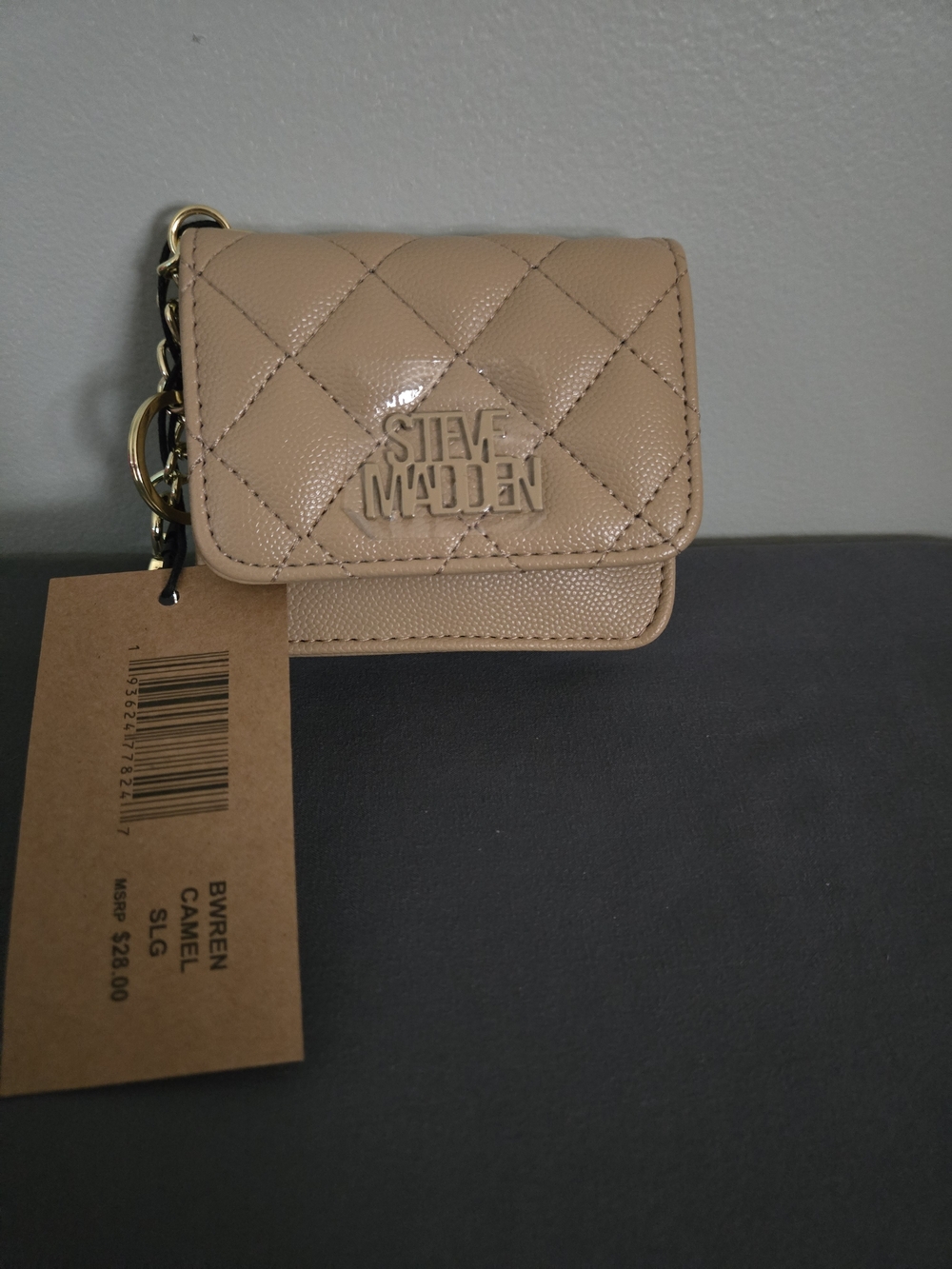 Steve Madden Quilted Tan Mini Wallet with Keyring